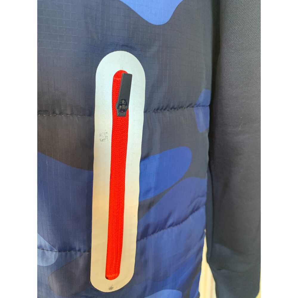 Reebok Blue Camo Hooded Puffer Jacket Youth 18 XXL Navy Red Zip Pockets - Picture 3 of 5